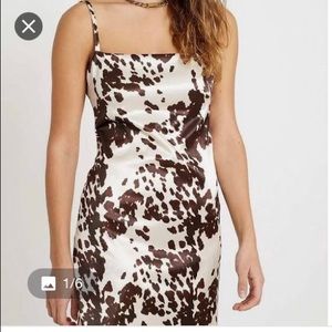 Satin cow print dress